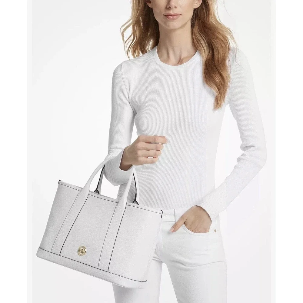 Michael Kors Luisa Medium Satchel Optic White Pebble Leather Handbag 35S3G6RS2L